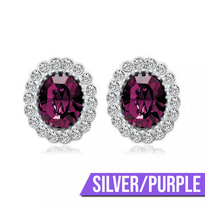 Hailee Entourage Clip Earrings - Ultra-petite, vintage-style clip-on earrings featuring a single coloured stone surrounded by 16 smaller stones.