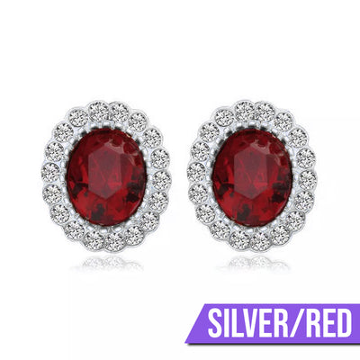 Hailee Entourage Clip Earrings - Ultra-petite, vintage-style clip-on earrings featuring a single coloured stone surrounded by 16 smaller stones.