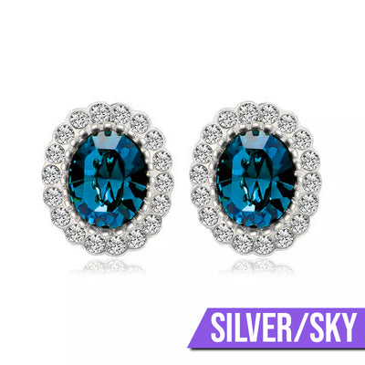 Hailee Entourage Clip Earrings - Ultra-petite, vintage-style clip-on earrings featuring a single coloured stone surrounded by 16 smaller stones.