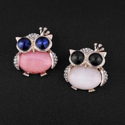 Happily Hootiful Chonky Owl Brooch - An adorable chubby owl-themed brooch, available in pink or white pearl.