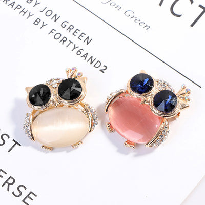 Happily Hootiful Chonky Owl Brooch - An adorable chubby owl-themed brooch, available in pink or white pearl.