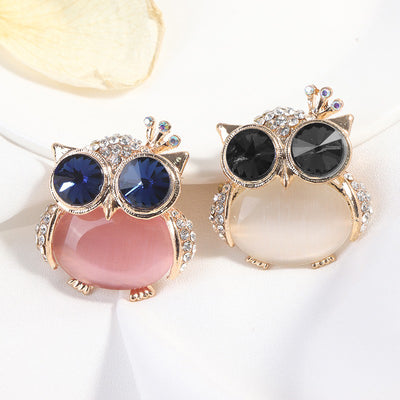 Happily Hootiful Chonky Owl Brooch - An adorable chubby owl-themed brooch, available in pink or white pearl.