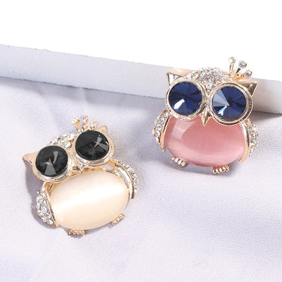 Happily Hootiful Chonky Owl Brooch - An adorable chubby owl-themed brooch, available in pink or white pearl.