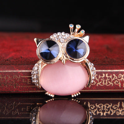 Happily Hootiful Chonky Owl Brooch - An adorable chubby owl-themed brooch, available in pink or white pearl.