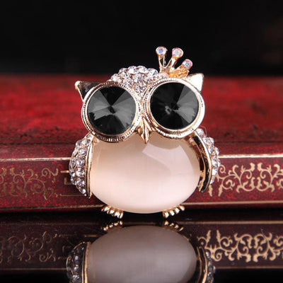 Happily Hootiful Chonky Owl Brooch - An adorable chubby owl-themed brooch, available in pink or white pearl.