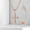 Hope Bejewelled Cross Necklace - A small, elegant rose gold ornate crucifix on a matching double-link chain.