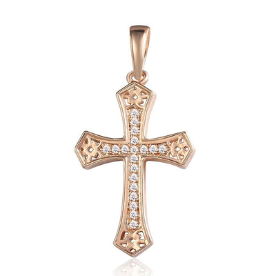 Hope Bejewelled Cross Necklace - A small, elegant rose gold ornate crucifix on a matching double-link chain.