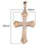 Hope Bejewelled Cross Necklace - A small, elegant rose gold ornate crucifix on a matching double-link chain.