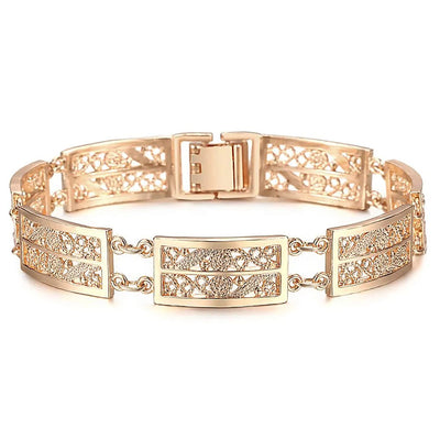 Iliana Cut-Out Link Bracelet - An elegant rose gold bracelet made of carved panels joined by chain links.