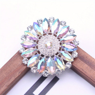 Ilona Iridescent Crystal Blossom Brooch - A large, circular brooch featuring an assortment of white quartz and marquise cut iridescent stones.