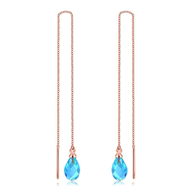 Indira Crystal Drop Threader Earrings - A long chain threader earring with a simple, elegant briolette cut gemstone on the end, available in three colours and two different metals.