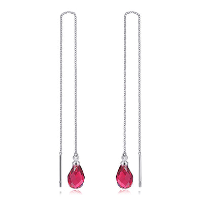 Indira Crystal Drop Threader Earrings - A long chain threader earring with a simple, elegant briolette cut gemstone on the end, available in three colours and two different metals.