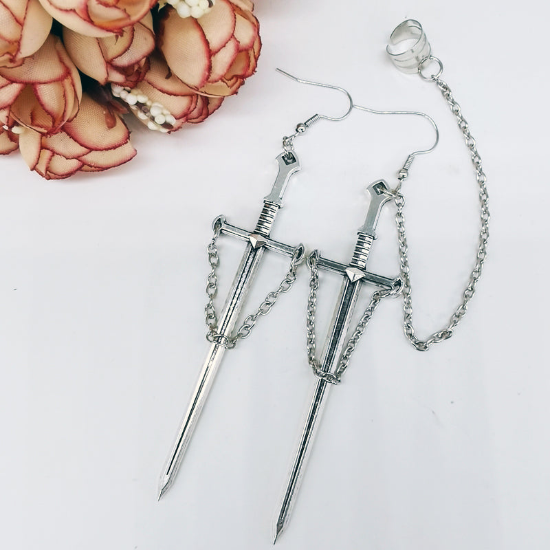 Joan Chained Crusader Sword Earrings