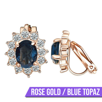 Juana Entourage Clip Earrings - A lovely, classic style earring featuring one large stone surrounded by 12 smaller stones.