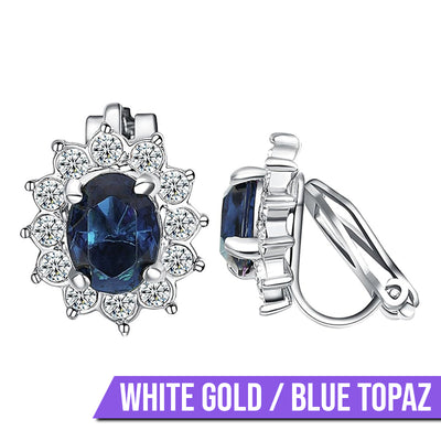 Juana Entourage Clip Earrings - A lovely, classic style earring featuring one large stone surrounded by 12 smaller stones.