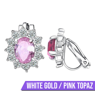 Juana Entourage Clip Earrings - A lovely, classic style earring featuring one large stone surrounded by 12 smaller stones.