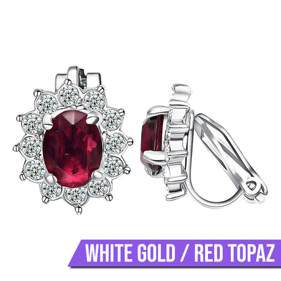 Juana Entourage Clip Earrings - A lovely, classic style earring featuring one large stone surrounded by 12 smaller stones.