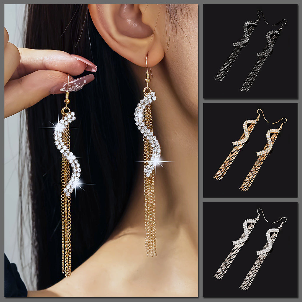 Kesha Luxury Crystal Chain Tassel Earrings