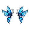 Lacquer Wings Enamel Earrings - Vibrantly colourful enamel earrings with a butterfly motif, available in blue, green, orange, and purple.
