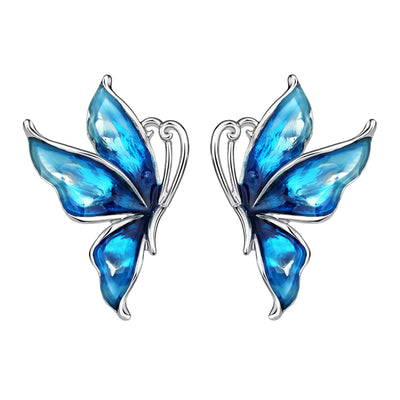 Lacquer Wings Enamel Earrings - Vibrantly colourful enamel earrings with a butterfly motif, available in blue, green, orange, and purple.