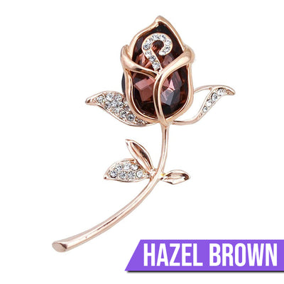 Laleh Crystal Tulip Brooch - Slender, elegant floral brooches featuring a coloured stone on the flower head and smaller crystals embedded in the leaves.