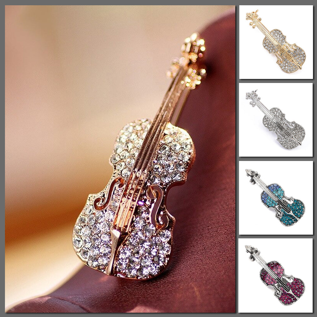 Lindsey Violin Brooch - A medium-sized brooch shaped like a stylised violin, encrusted with tiny cubic zirconia crystals.