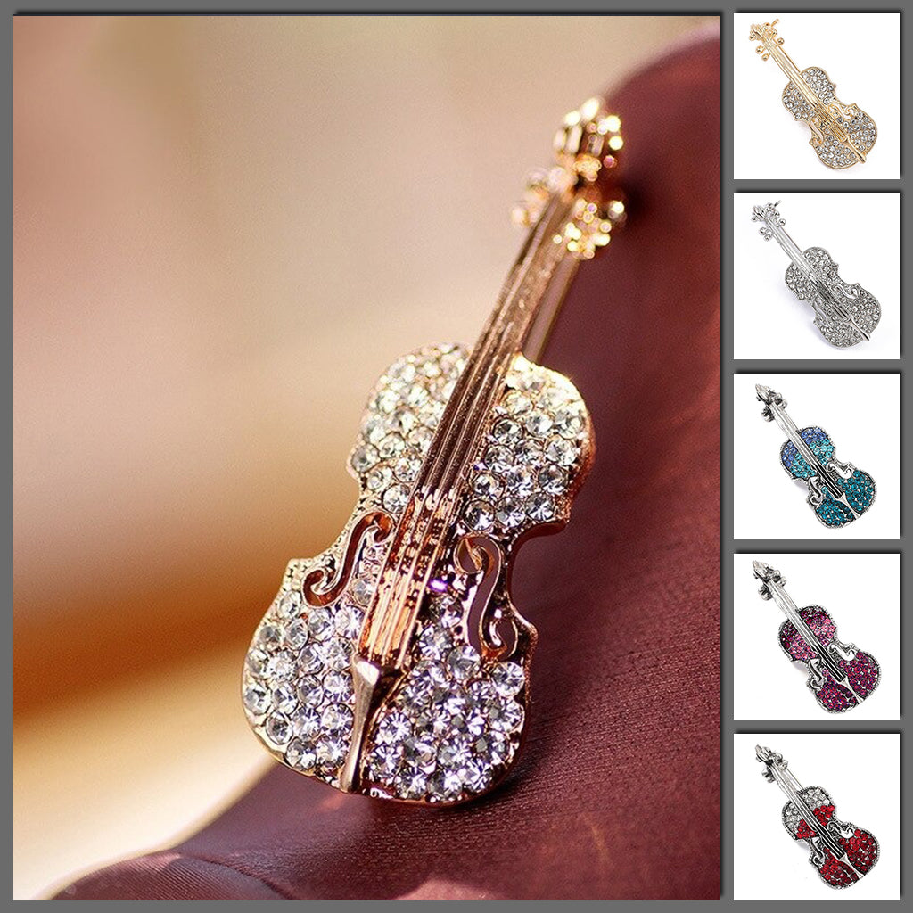 Lindsey Violin Brooch - A medium-sized brooch shaped like a stylised violin, encrusted with tiny cubic zirconia crystals.