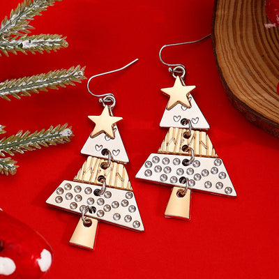 Little Slice Of Christmas Set - A cute silver and gold pendant and earrings set featuring a stylised Christmas tree, cut into slices and strung together with chain links.