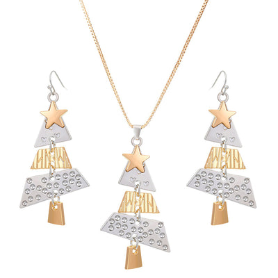 Little Slice Of Christmas Set - A cute silver and gold pendant and earrings set featuring a stylised Christmas tree, cut into slices and strung together with chain links.