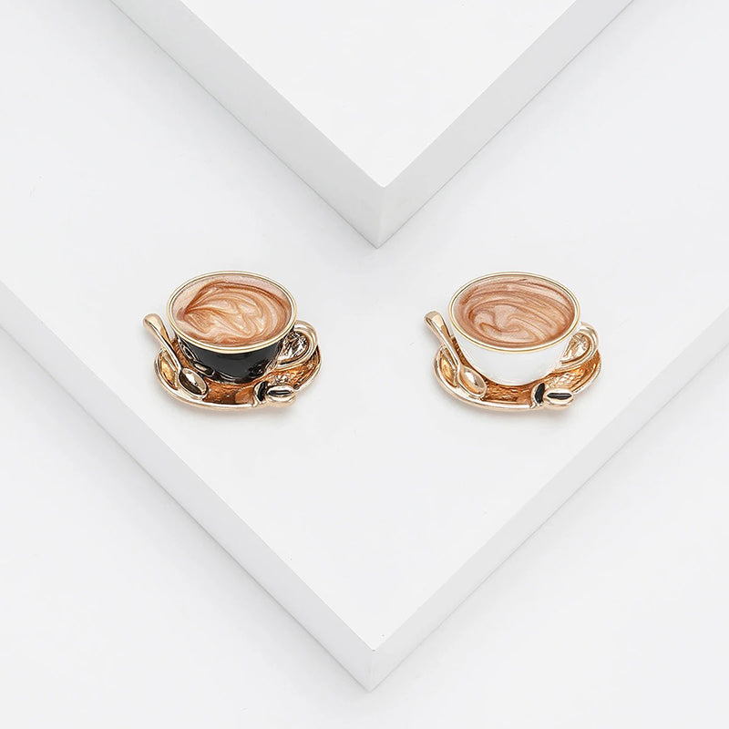 Lovely Latte Brooch - A small brooch that looks like a cup of steaming hot coffee in a cappuccino mug.