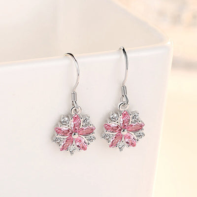 Asuka Cherry Blossom French Hook Earrings - Small, delicate crystal earrings shaped like little flowers.