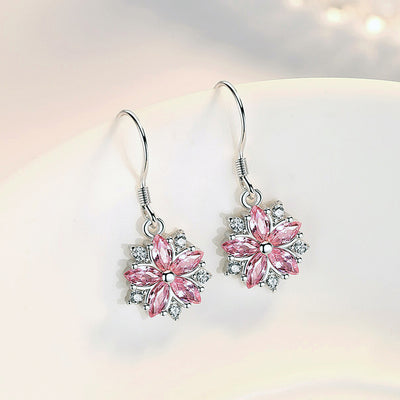 Asuka Cherry Blossom French Hook Earrings - Small, delicate crystal earrings shaped like little flowers.