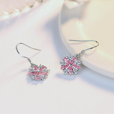 Asuka Cherry Blossom French Hook Earrings - Small, delicate crystal earrings shaped like little flowers.