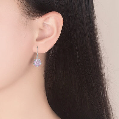 Asuka Cherry Blossom French Hook Earrings - Small, delicate crystal earrings shaped like little flowers.