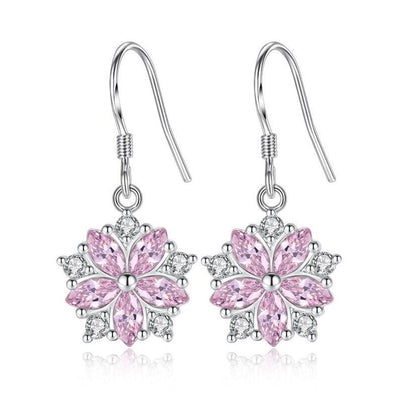 Asuka Cherry Blossom French Hook Earrings - Small, delicate crystal earrings shaped like little flowers.