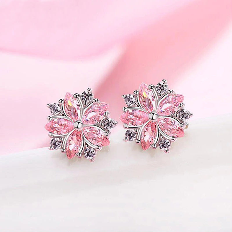 Asuka Cherry Blossom Stud Earrings - Small, delicate crystal earrings shaped like little flowers.  Available in pink or white. 