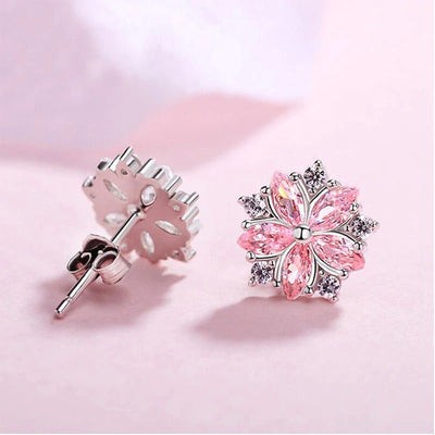 Asuka Cherry Blossom Stud Earrings - Small, delicate crystal earrings shaped like little flowers.  Available in pink or white.