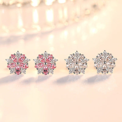 Asuka Cherry Blossom Stud Earrings - Small, delicate crystal earrings shaped like little flowers.  Available in pink or white.