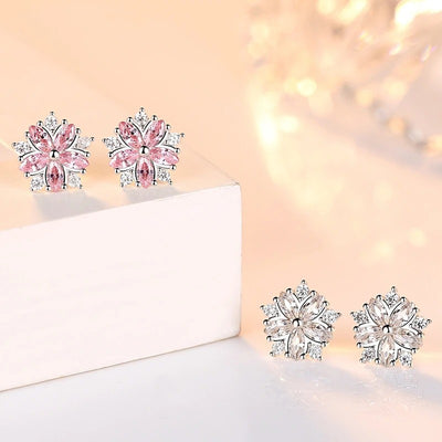 Asuka Cherry Blossom Stud Earrings - Small, delicate crystal earrings shaped like little flowers.  Available in pink or white.