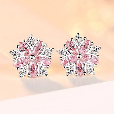 Asuka Cherry Blossom Stud Earrings - Small, delicate crystal earrings shaped like little flowers.  Available in pink or white.