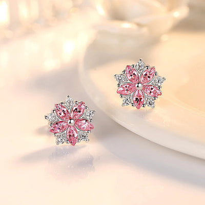 Asuka Cherry Blossom Stud Earrings - Small, delicate crystal earrings shaped like little flowers.  Available in pink or white.