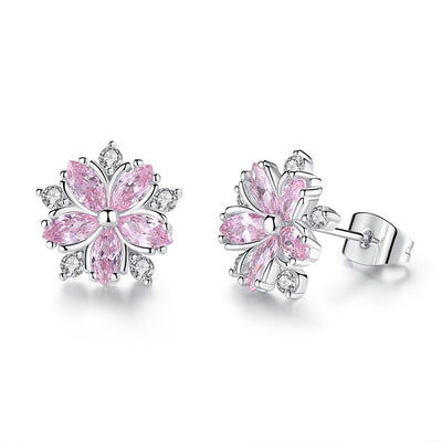 Asuka Cherry Blossom Stud Earrings - Small, delicate crystal earrings shaped like little flowers.  Available in pink or white.