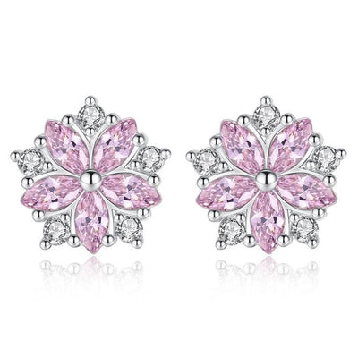 Asuka Cherry Blossom Stud Earrings - Small, delicate crystal earrings shaped like little flowers.  Available in pink or white.