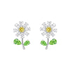Maisey Crystal Daisy Stud Earrings - Small, delicate daisy-themed earrings, formed from a mixture of white quartz, and green and yellow topaz.