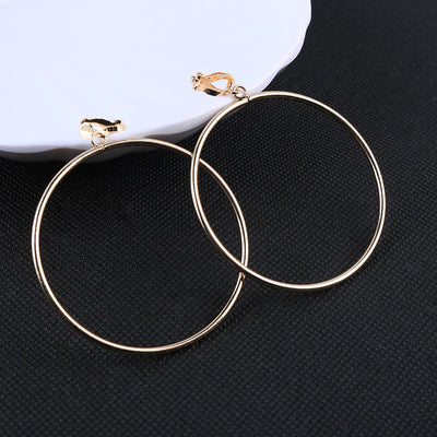 Maruka Classic Round Clip Earrings - Simple, classic, and stylish, featuring simple circular hoop charms suspended from a clip finding, perfect for fashionistas without pierced ears.