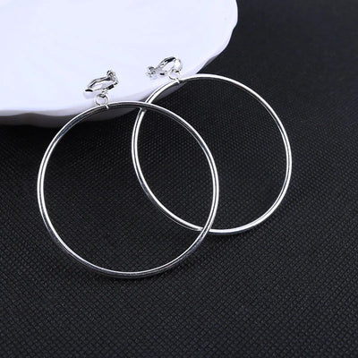 Maruka Classic Round Clip Earrings - Simple, classic, and stylish, featuring simple circular hoop charms suspended from a clip finding, perfect for fashionistas without pierced ears.