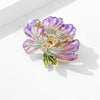 Megan Ruffled Blossom Resin Brooch - An elegant floral brooch available in blue-green, hot pink, purple, or soft pink, with shimmering crystals and semi-translucent resin.