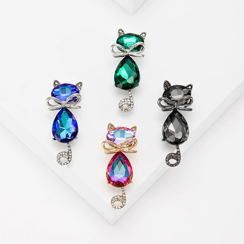 Mimmy Crystal Cat Brooch