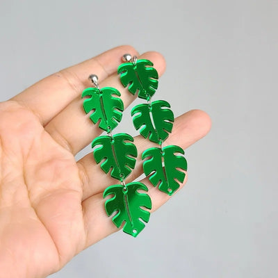 Monstera Acrylic Drop Earrings - Lovely long green earrings made from vibrant emerald-coloured acrylic in a pretty fern shape.