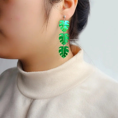 Monstera Acrylic Drop Earrings - Lovely long green earrings made from vibrant emerald-coloured acrylic in a pretty fern shape.